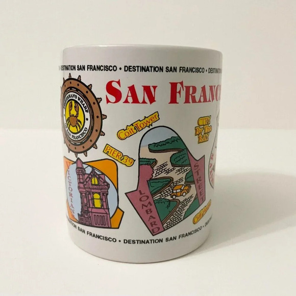 Vtg Destination San Francisco Mug Illustrations  Golden Gate Bridge Cable Car - Picture 5 of 13